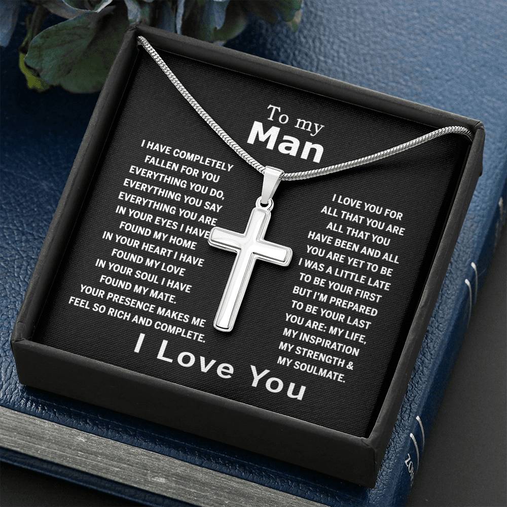 To My Man Cross Necklace Jewelry For Men, Man Necklace Silver From My Love Gift