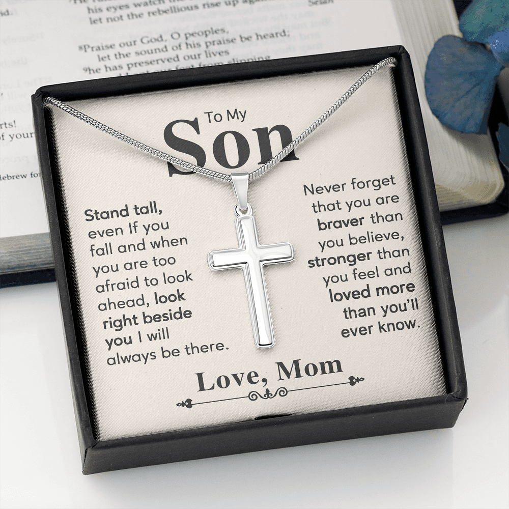 AZGifts To My Son Cross Necklace from Mom, Gift For Graduation Him Necklace, Jewelry Son, On Birthday Christmas, Anniversary Congratulations Grad, Senior Gift, white, 22 CrossThach1080521-05 R2-ZWDX-ZV9O  B094GD8S5G