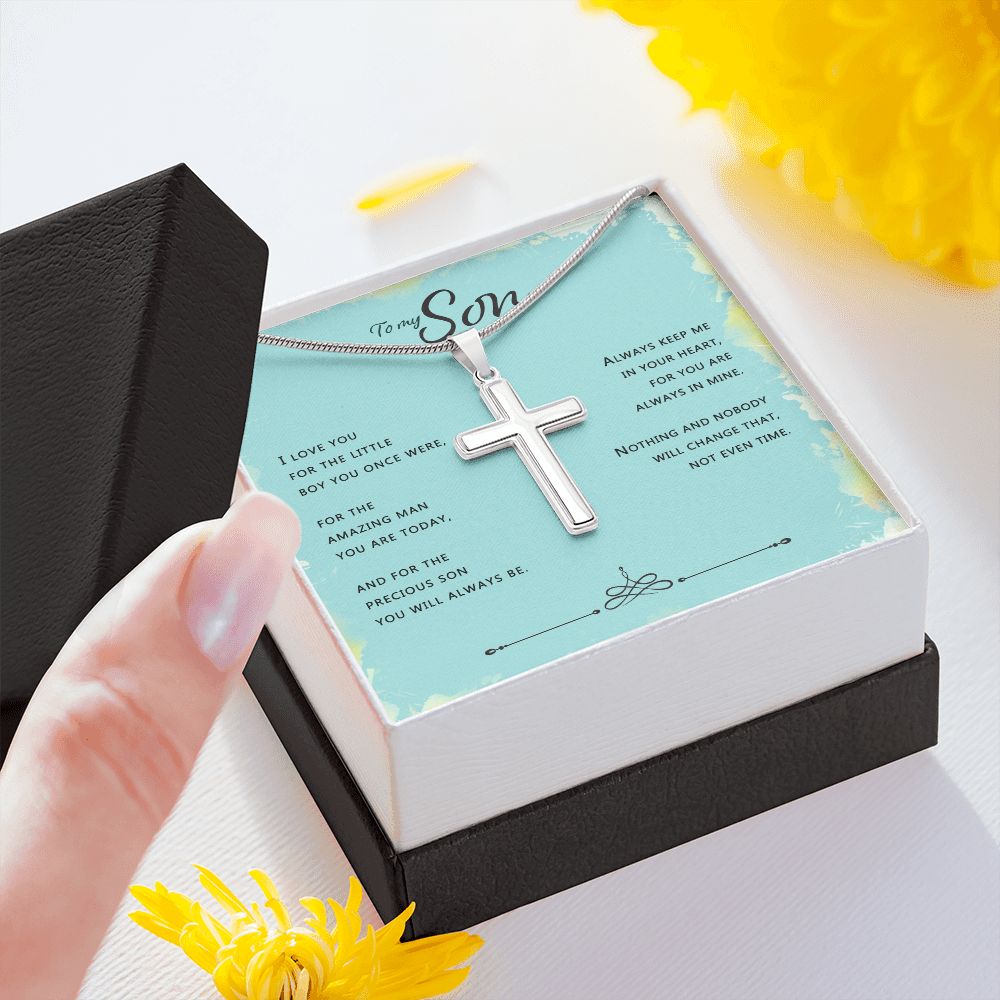 To My Son Necklace From Mom and Dad Jewelry Son Gifts From Mom and Dad, Mother and Son Necklace, Birthday Gift For My Son Graduation Christmas Stainless Steel Cross Necklace Present