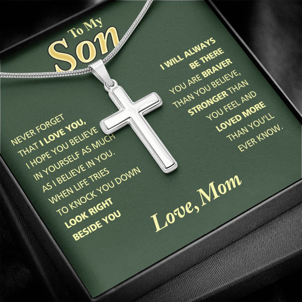 To My Son Necklace From Mom and Dad Jewelry Son Gifts From Mom and Dad, Mother and Son Necklace, Birthday Gift For My Son Graduation Christmas Stainless Steel Cross Necklace Present for Son