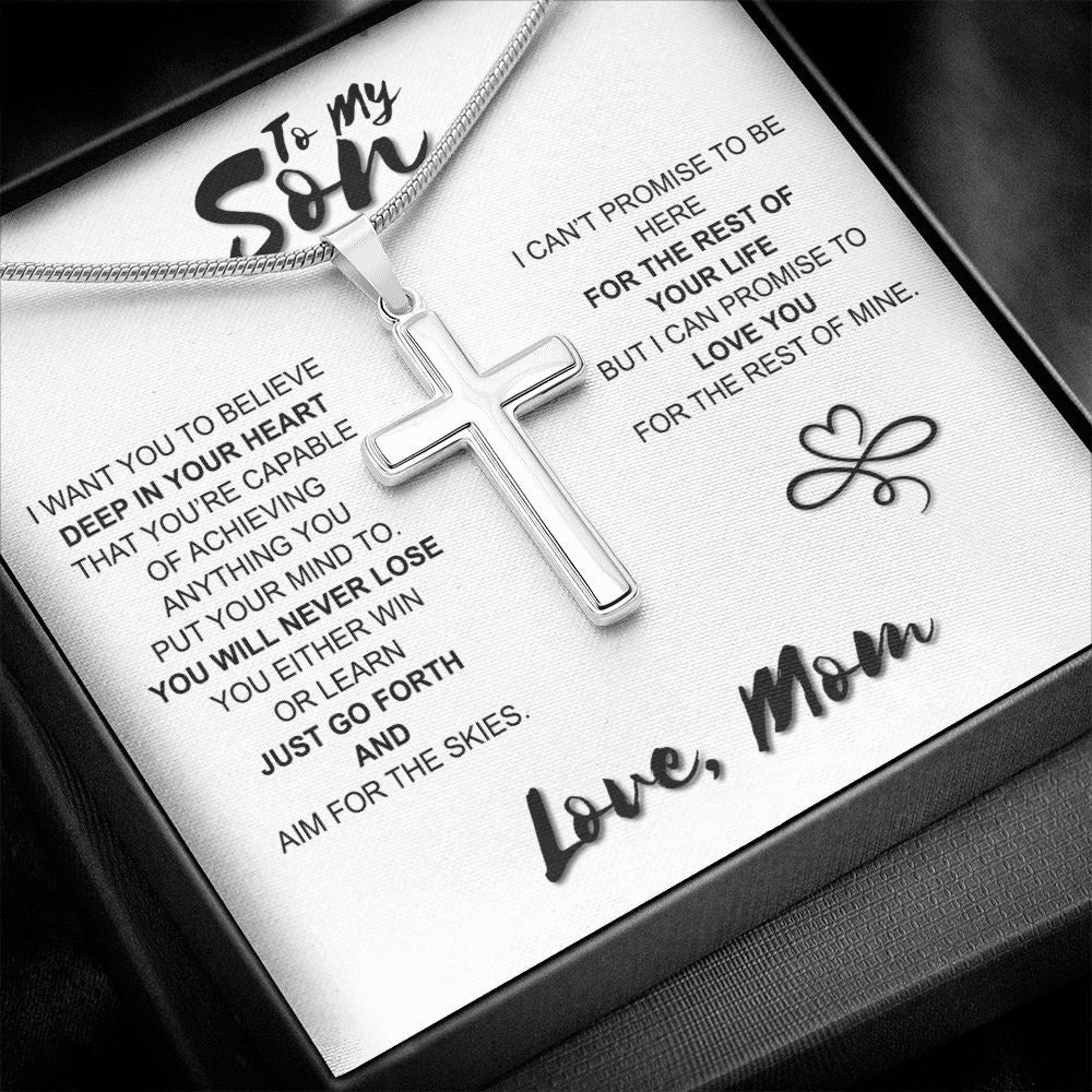 To My Son Necklace From Mom and Dad Jewelry Son Gifts From Mom and Dad, Mother and Son Necklace, Birthday Gift For My Son Graduation Christmas Stainless Steel Cross  Necklace Present