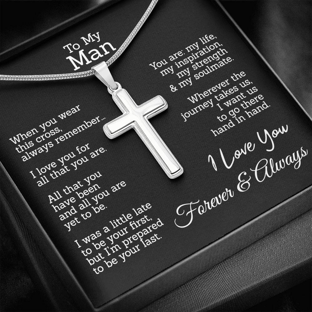 To My Man Cross Necklace Gift For Men From My Love, Jewelry For Men Silver Gifts