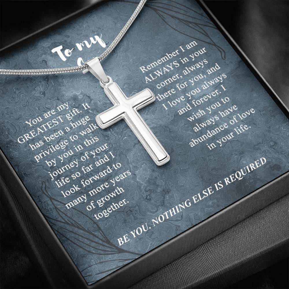 To My Son Cross Necklace, Son Birthday Gift, Message Card Gift For Son