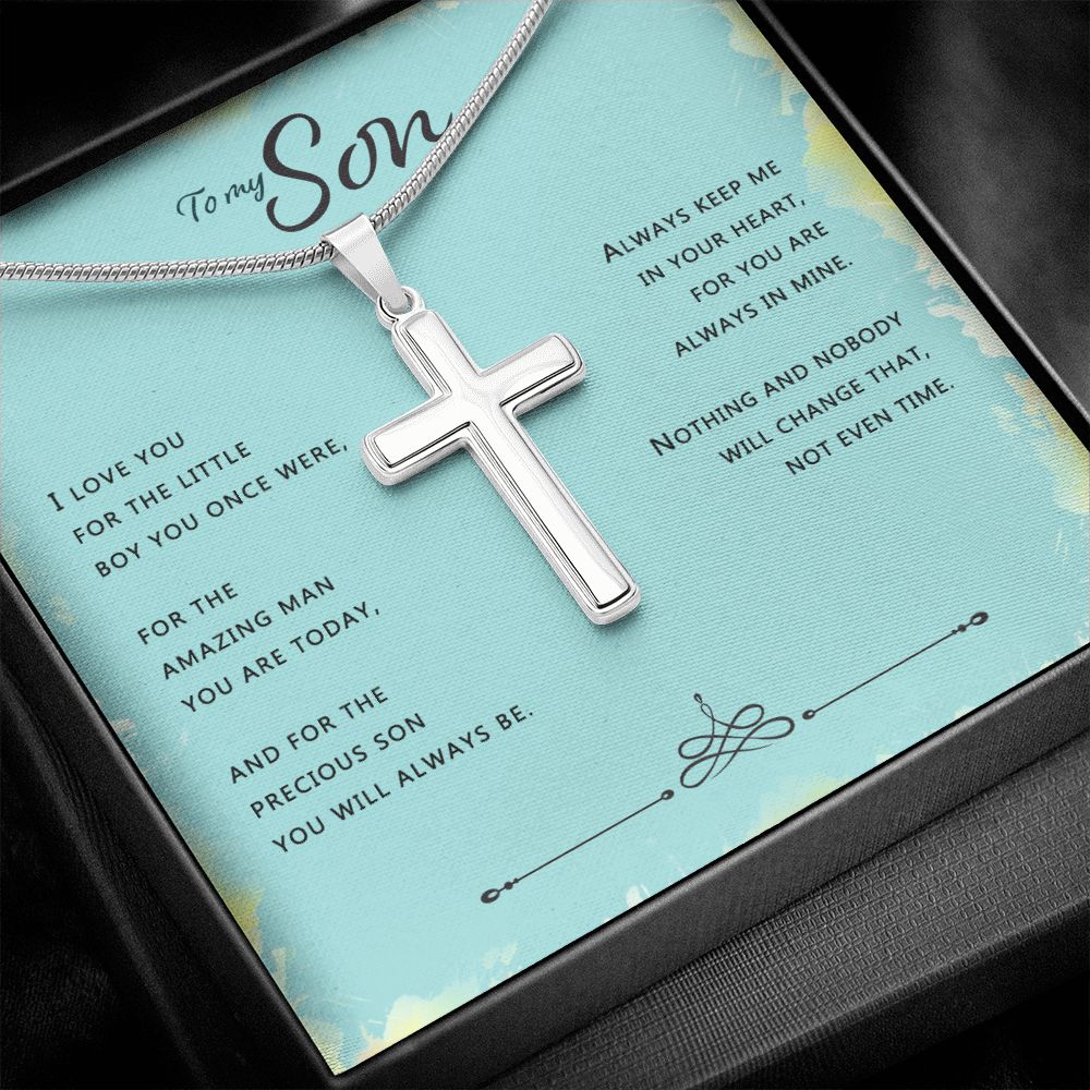 To My Son Necklace From Mom and Dad Jewelry Son Gifts From Mom and Dad, Mother and Son Necklace, Birthday Gift For My Son Graduation Christmas Stainless Steel Cross Necklace Present
