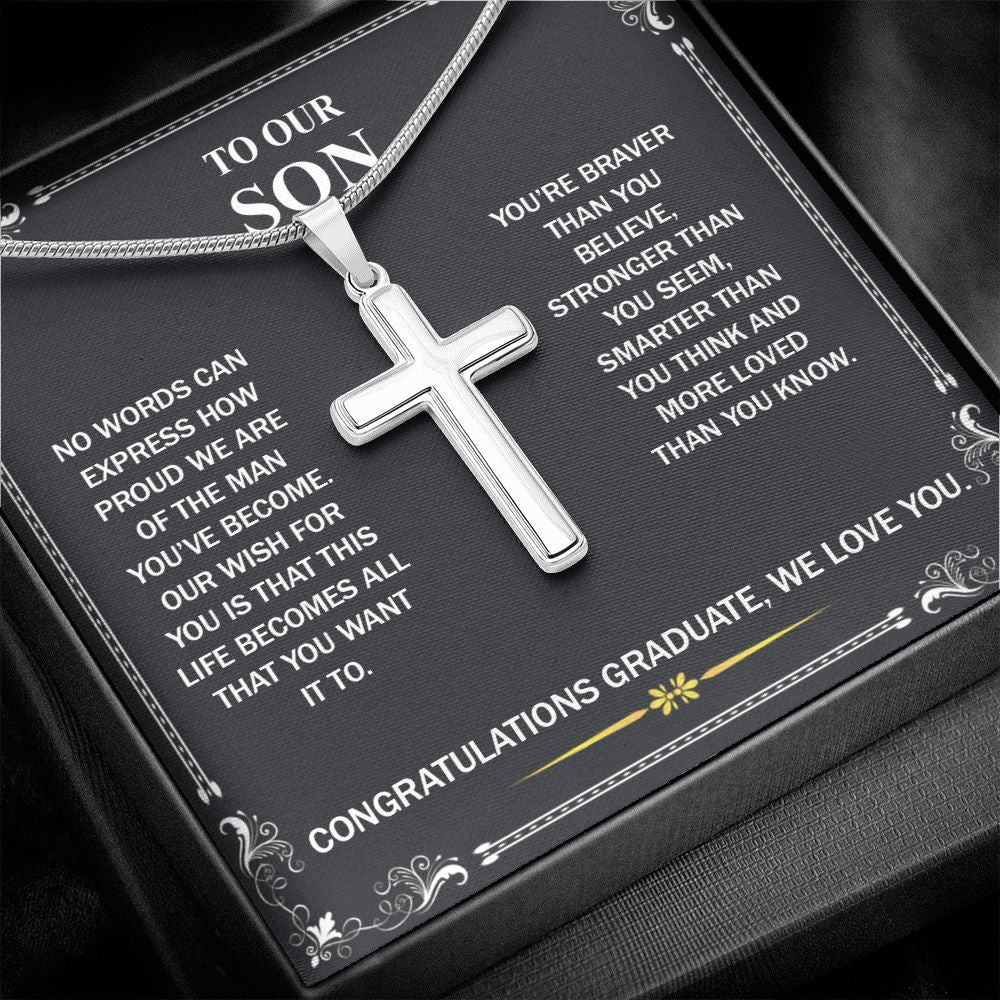 To My Son Necklace From Mom and Dad Jewelry Son Gifts From Mom and Dad, Mother and Son Necklace, Birthday Gift For My Son Graduation Christmas Stainless Steel Cross Necklace Present