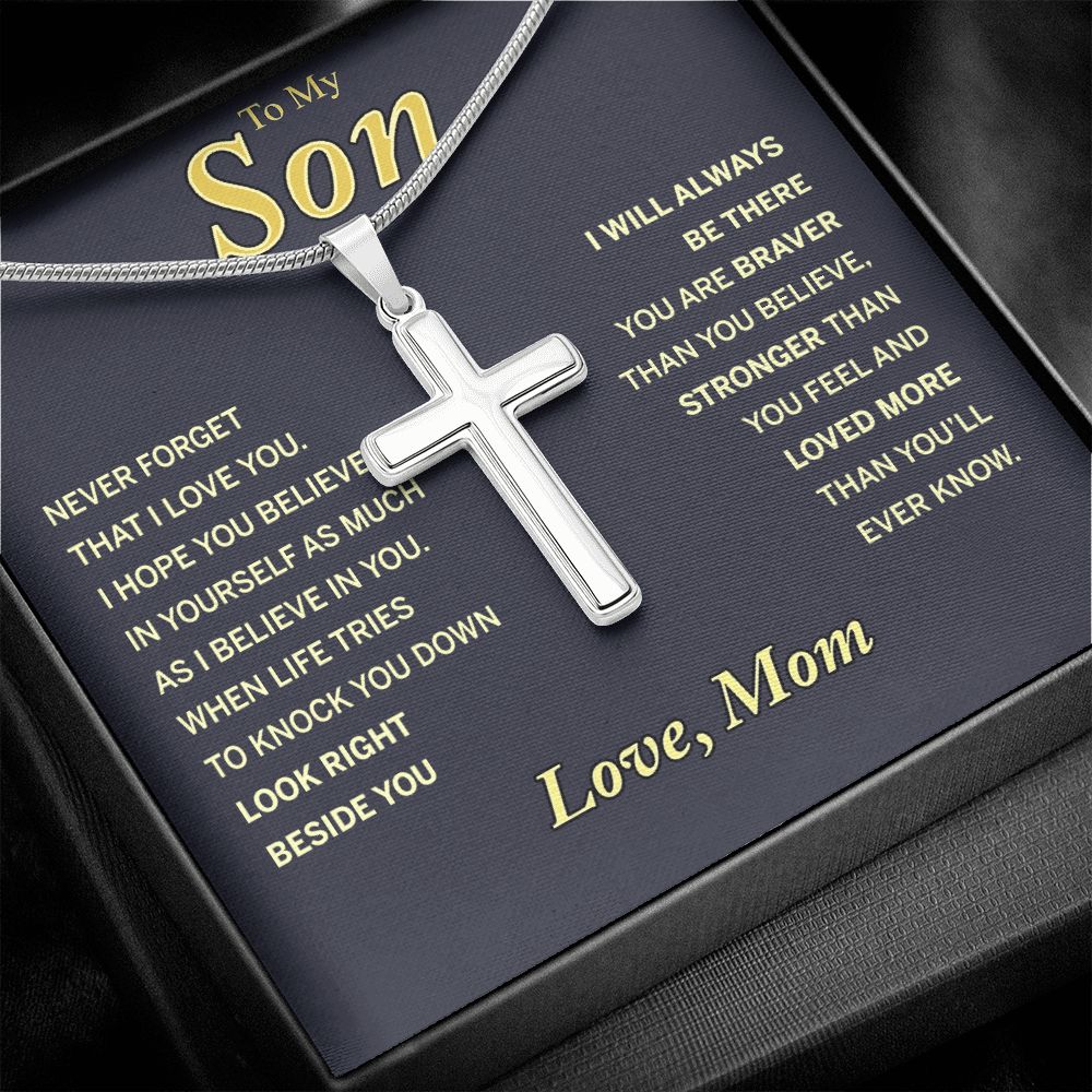 To My Son Necklace From Mom and Dad Jewelry Son Gifts From Mom and Dad, Mother and Son Necklace, Birthday Gift For My Son Graduation Christmas Stainless Steel Cross Necklace Present for Son
