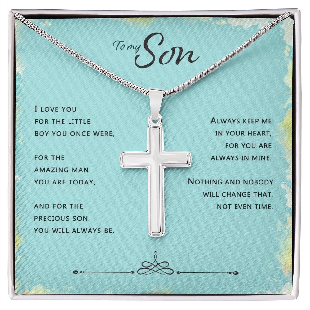 To My Son Necklace From Mom and Dad Jewelry Son Gifts From Mom and Dad, Mother and Son Necklace, Birthday Gift For My Son Graduation Christmas Stainless Steel Cross Necklace Present