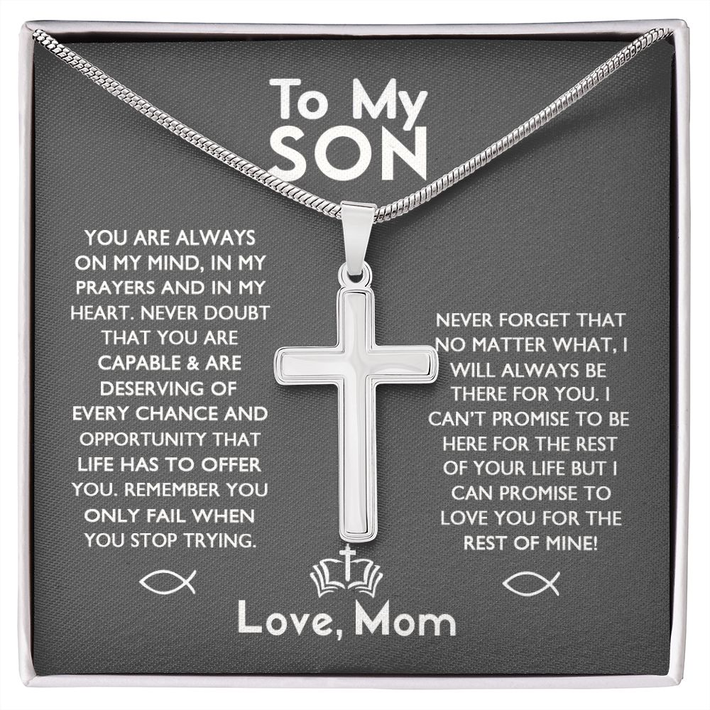To My Son Necklace From Mom and Dad Jewelry Son Gifts From Mom and Dad, Mother and Son Necklace, Birthday Gift For My Son Graduation Christmas Stainless Steel Cross Necklace Present for Son