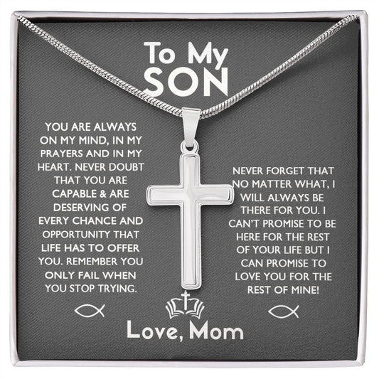 To My Son Necklace From Mom and Dad Jewelry Son Gifts From Mom and Dad, Mother and Son Necklace, Birthday Gift For My Son Graduation Christmas Stainless Steel Cross Necklace Present for Son