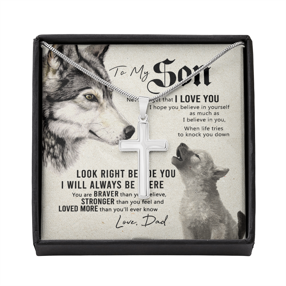 Wolf Father to Son Engraved Cross Necklace Birthday Gift for Son Meaningful gift