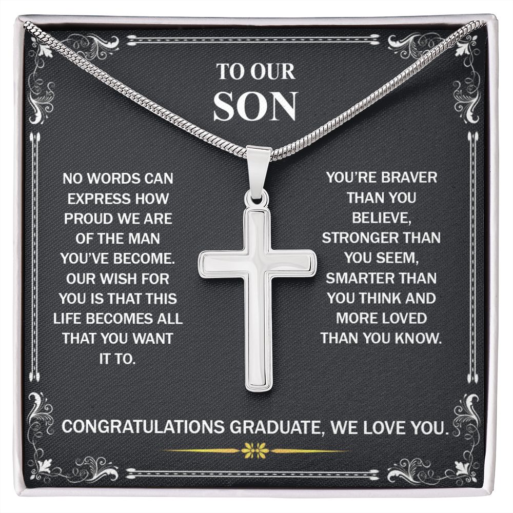 To My Son Necklace From Mom and Dad Jewelry Son Gifts From Mom and Dad, Mother and Son Necklace, Birthday Gift For My Son Graduation Christmas Stainless Steel Cross Necklace Present