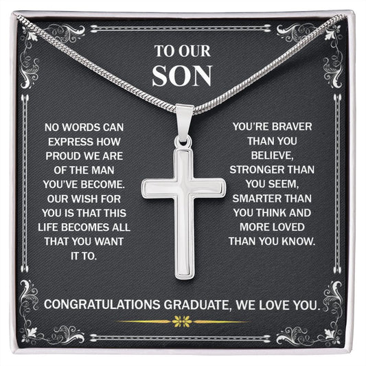 To My Son Necklace From Mom and Dad Jewelry Son Gifts From Mom and Dad, Mother and Son Necklace, Birthday Gift For My Son Graduation Christmas Stainless Steel Cross Necklace Present