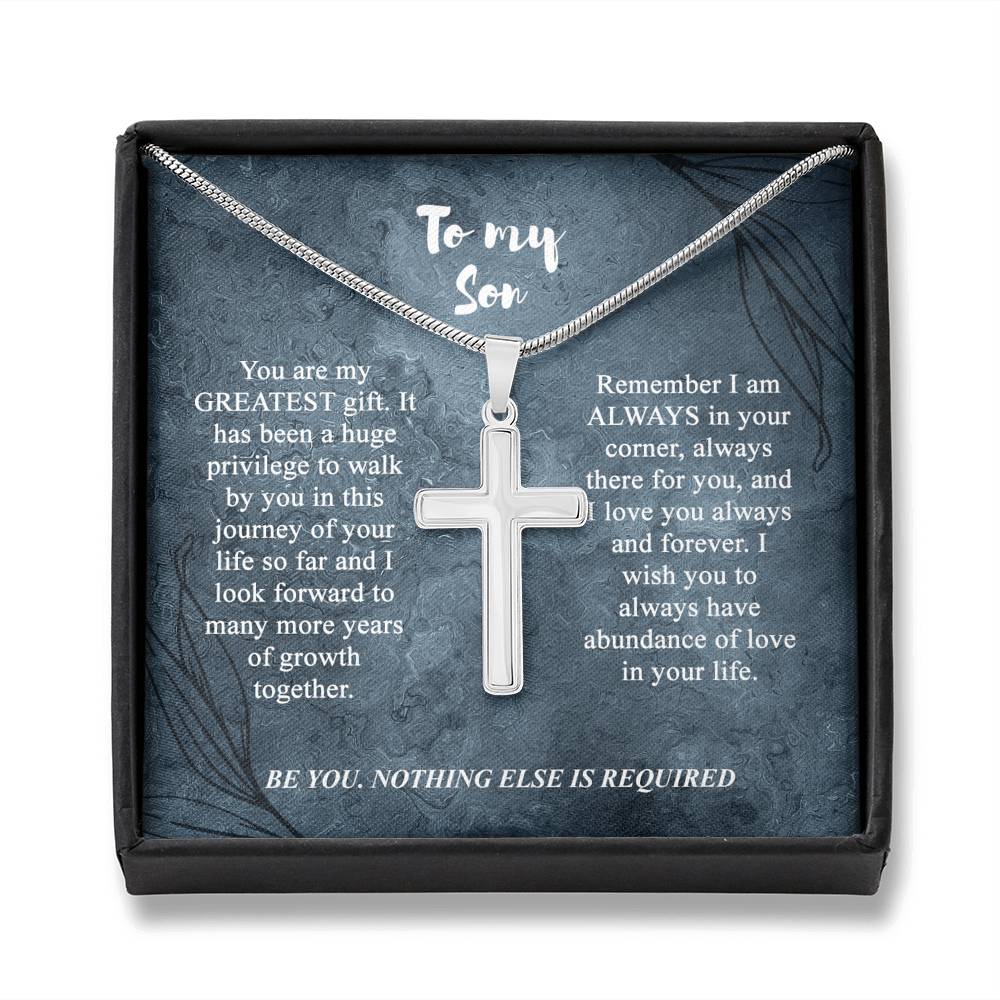 To My Son Cross Necklace, Son Birthday Gift, Message Card Gift For Son