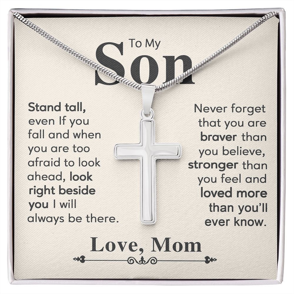To My Son Necklace From Mom and Dad Jewelry Son Gifts From Mom and Dad, Mother and Son Necklace, Birthday Gift For My Son Graduation Christmas Stainless Steel Cross Necklace Present for Son