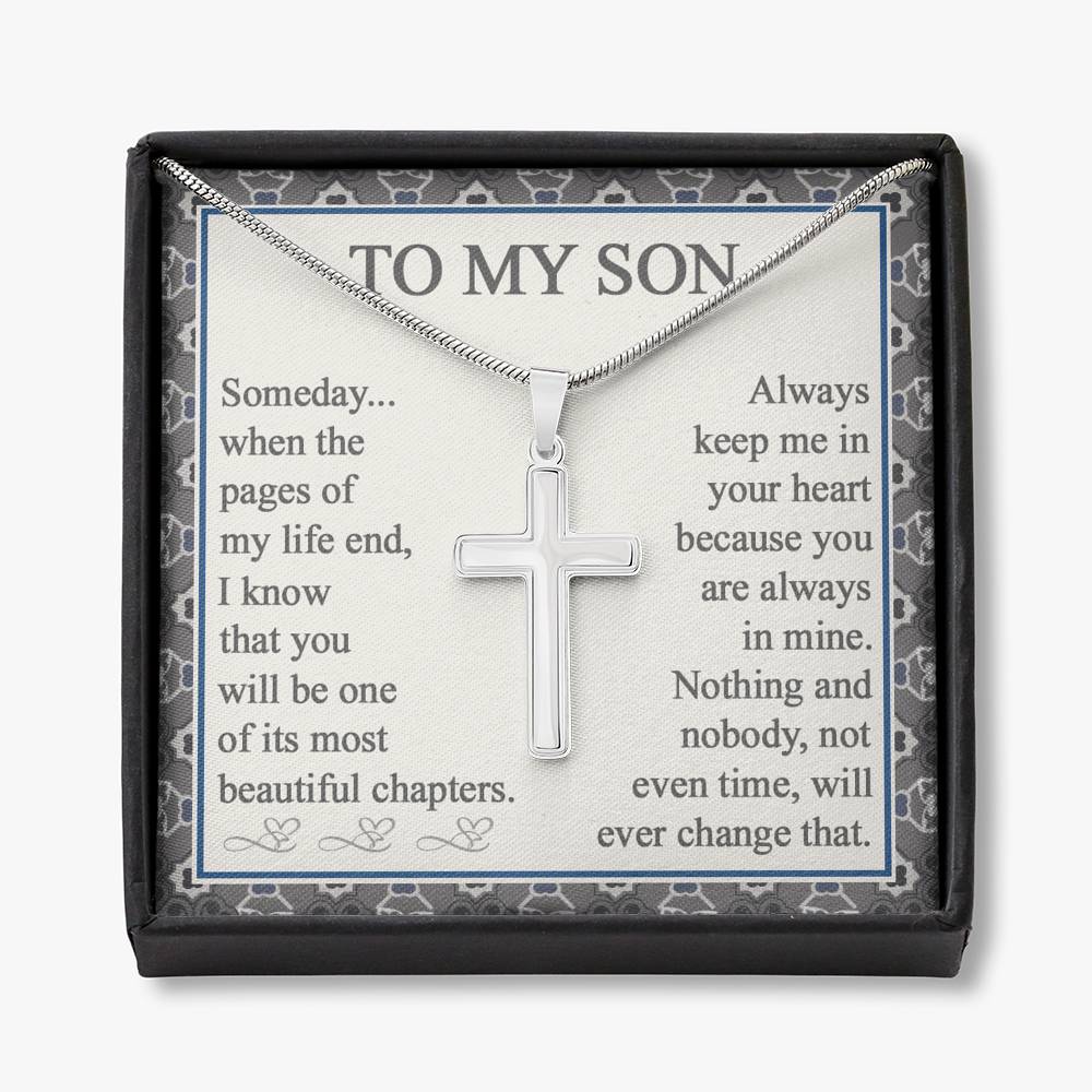 HaoKrr0110821-1-NG-04 To My Son Artisan Cross Necklace with Message Card and Gift Box Gift for Son