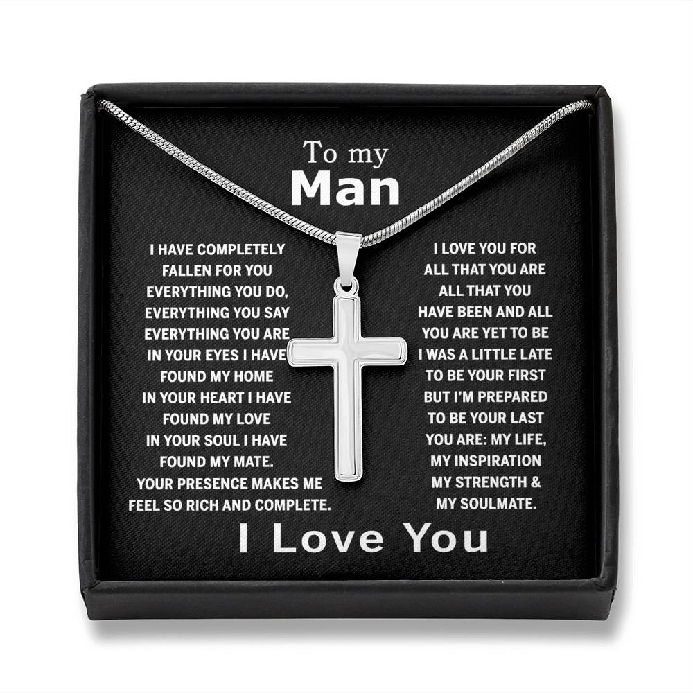 To My Man Cross Necklace Jewelry For Men, Man Necklace Silver From My Love Gift