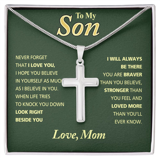 To My Son Necklace From Mom and Dad Jewelry Son Gifts From Mom and Dad, Mother and Son Necklace, Birthday Gift For My Son Graduation Christmas Stainless Steel Cross Necklace Present for Son