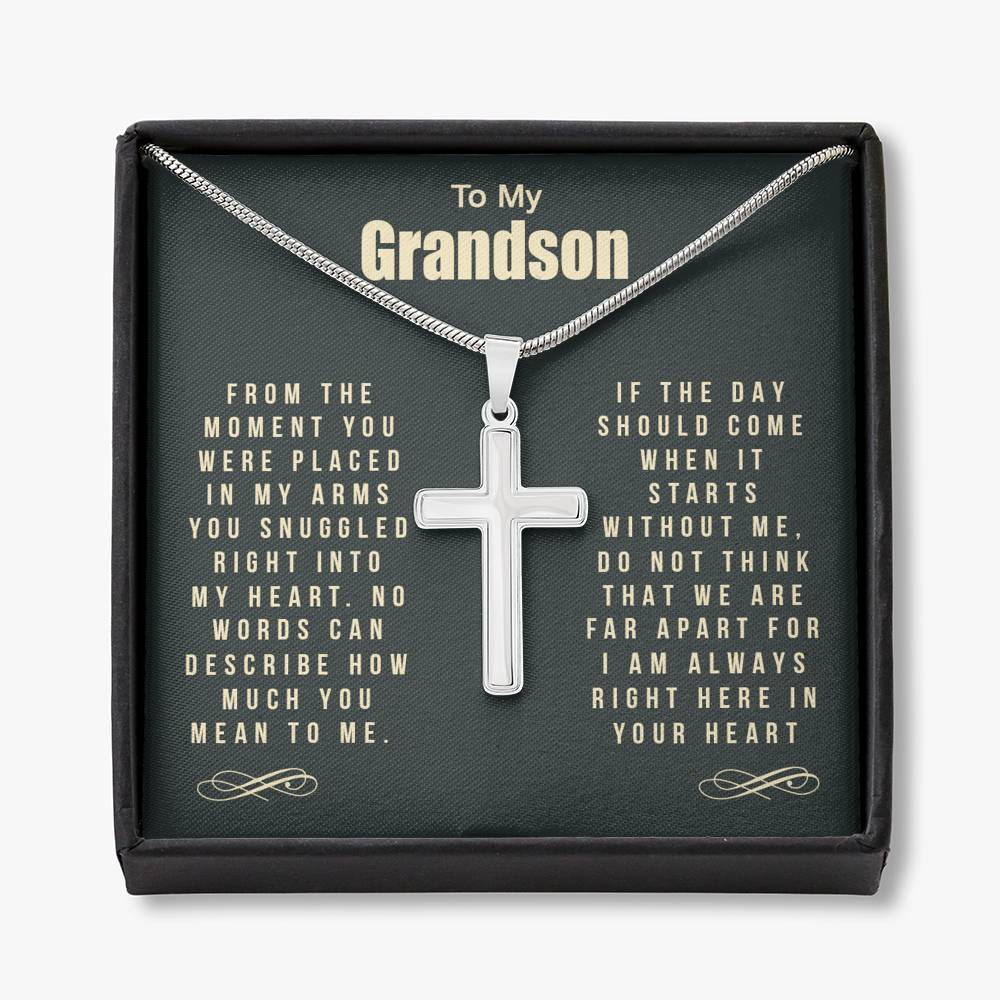 To My Grandson Cross Necklace Gift For Grandson Snuggled Right, Jewelry For Men