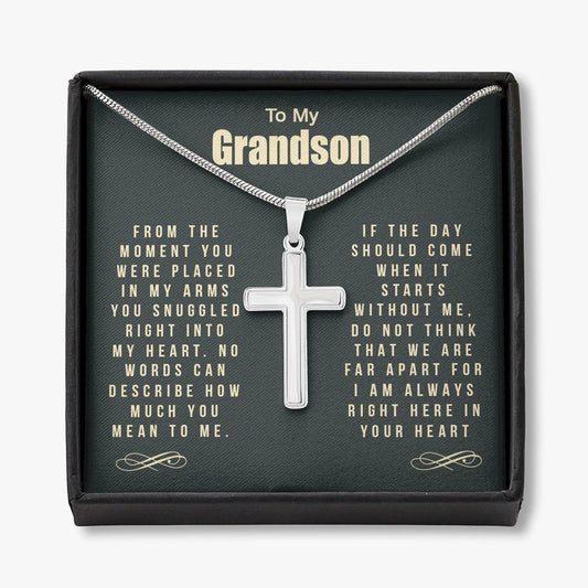 To My Grandson Cross Necklace Gift For Grandson Snuggled Right, Jewelry For Men