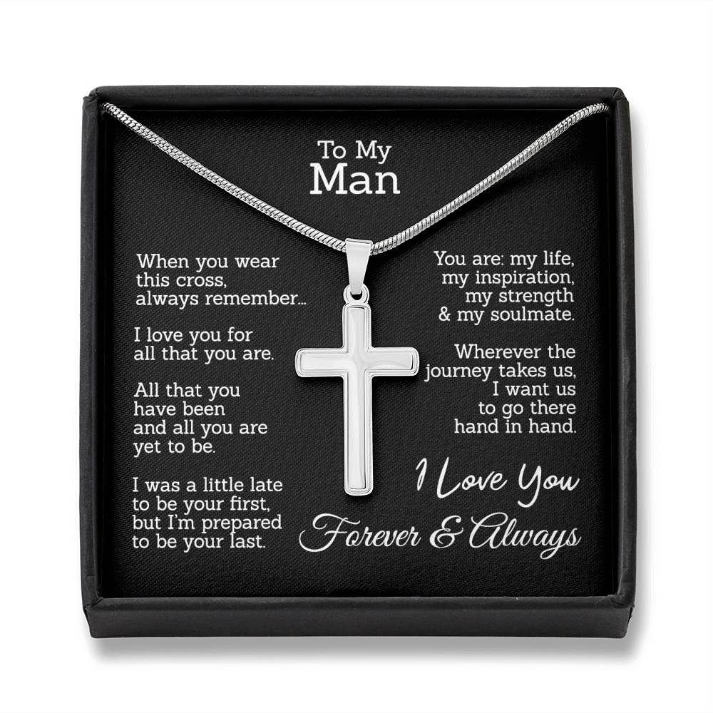 To My Man Cross Necklace Gift For Men From My Love, Jewelry For Men Silver Gifts