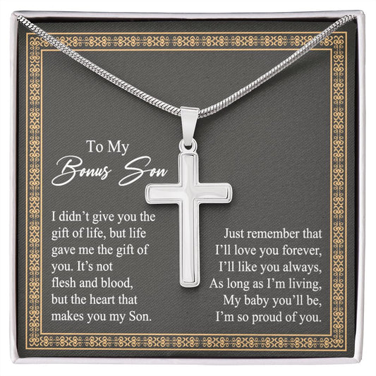 To My Bonus Son Necklace From Mom and Dad Jewelry Son Gifts From Mom and Dad, Mother and Son Necklace, Birthday Gift For My Son Graduation Christmas Stainless Steel Cross Necklace Present for Son