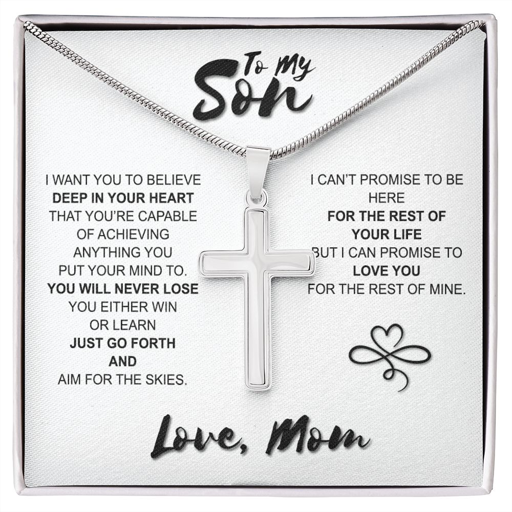 To My Son Necklace From Mom and Dad Jewelry Son Gifts From Mom and Dad, Mother and Son Necklace, Birthday Gift For My Son Graduation Christmas Stainless Steel Cross  Necklace Present