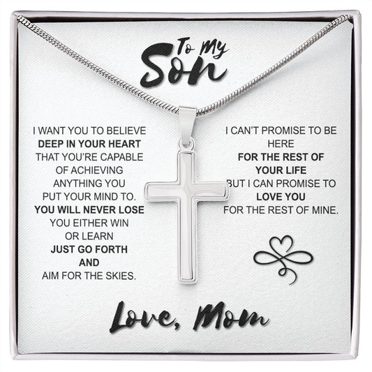 To My Son Necklace From Mom and Dad Jewelry Son Gifts From Mom and Dad, Mother and Son Necklace, Birthday Gift For My Son Graduation Christmas Stainless Steel Cross  Necklace Present