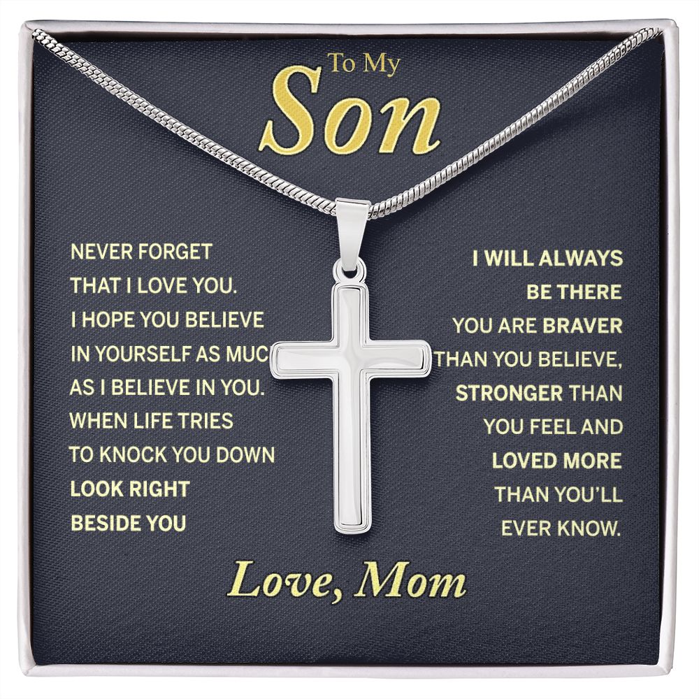 To My Son Necklace From Mom and Dad Jewelry Son Gifts From Mom and Dad, Mother and Son Necklace, Birthday Gift For My Son Graduation Christmas Stainless Steel Cross Necklace Present for Son