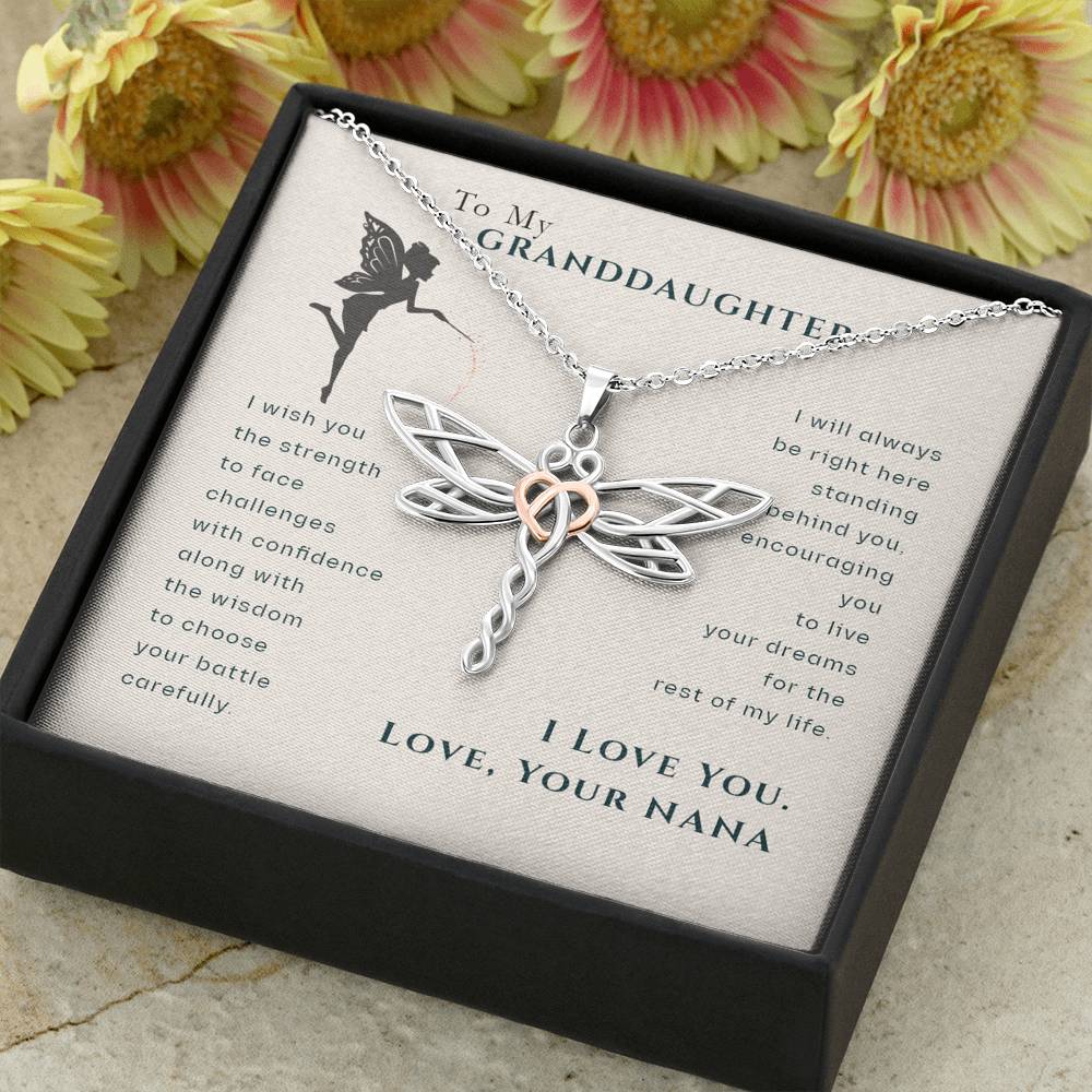 To My Granddaughter Dragonfly Necklace, Gift for Granddaughter From Nana