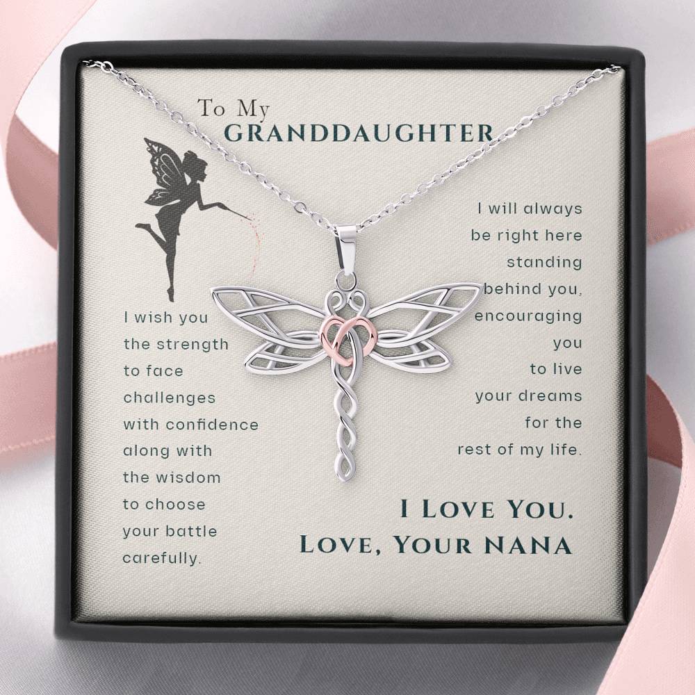 To My Granddaughter Dragonfly Necklace, Gift for Granddaughter From Nana