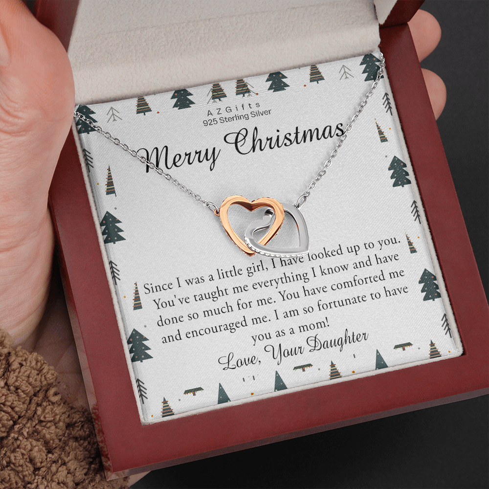 Merry Christmas Gift From Daughter, Christmas Necklace Gift For Mom interlocking hearts necklace 1608