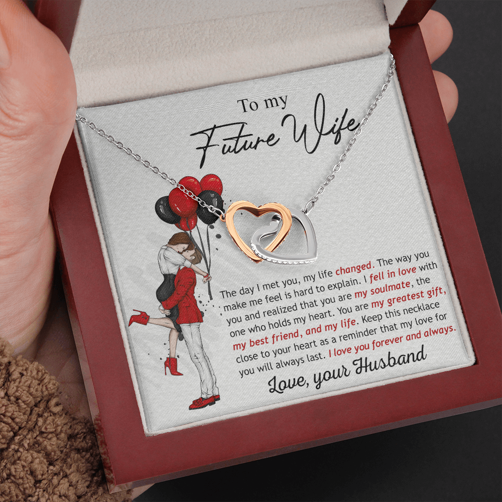To My Future Wife Necklace from Future Husband Gift Pendant For Future Wife Girlfriend Necklace For Women Girlfriend Sweetheat Soulmate Fiancee Bride Future Wife Jewelry Box Card interlocking hearts necklace