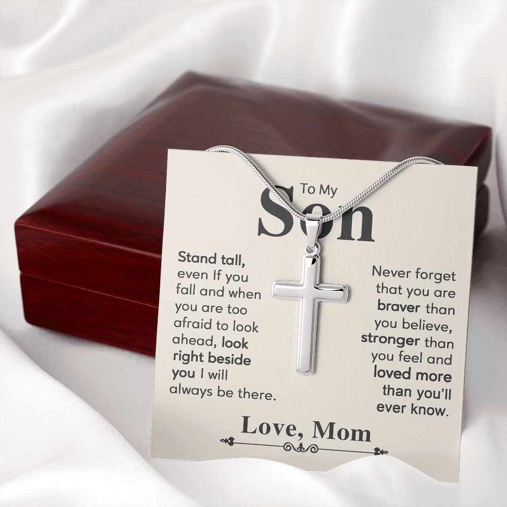 To My Son Necklace From Mom and Dad Jewelry Son Gifts From Mom and Dad, Mother and Son Necklace, Birthday Gift For My Son Graduation Christmas Stainless Steel Cross Necklace Present for Son