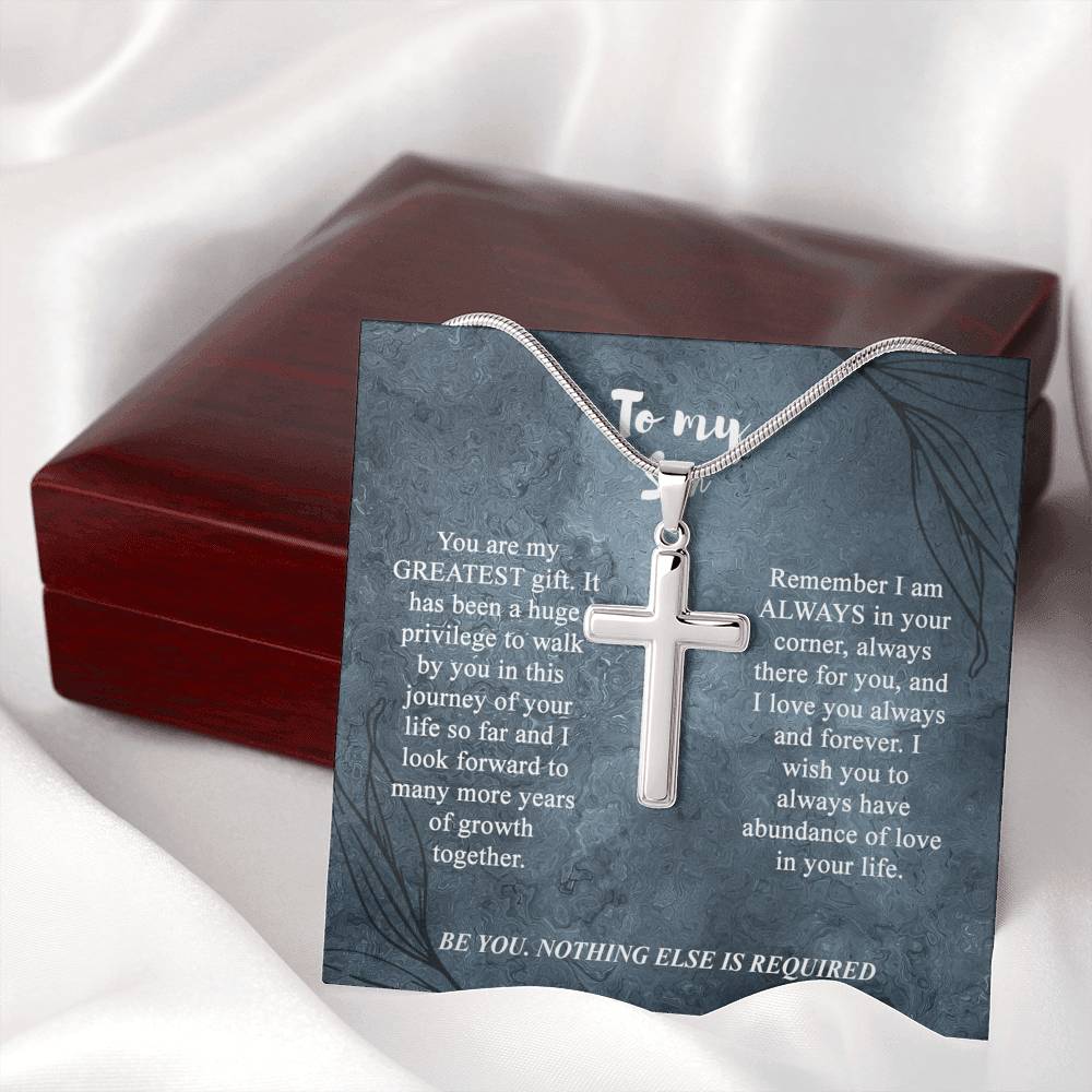 To My Son Cross Necklace, Son Birthday Gift, Message Card Gift For Son