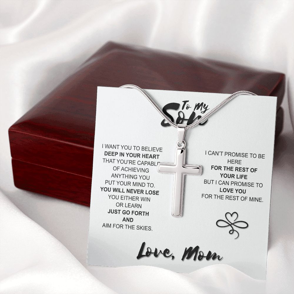 To My Son Necklace From Mom and Dad Jewelry Son Gifts From Mom and Dad, Mother and Son Necklace, Birthday Gift For My Son Graduation Christmas Stainless Steel Cross  Necklace Present