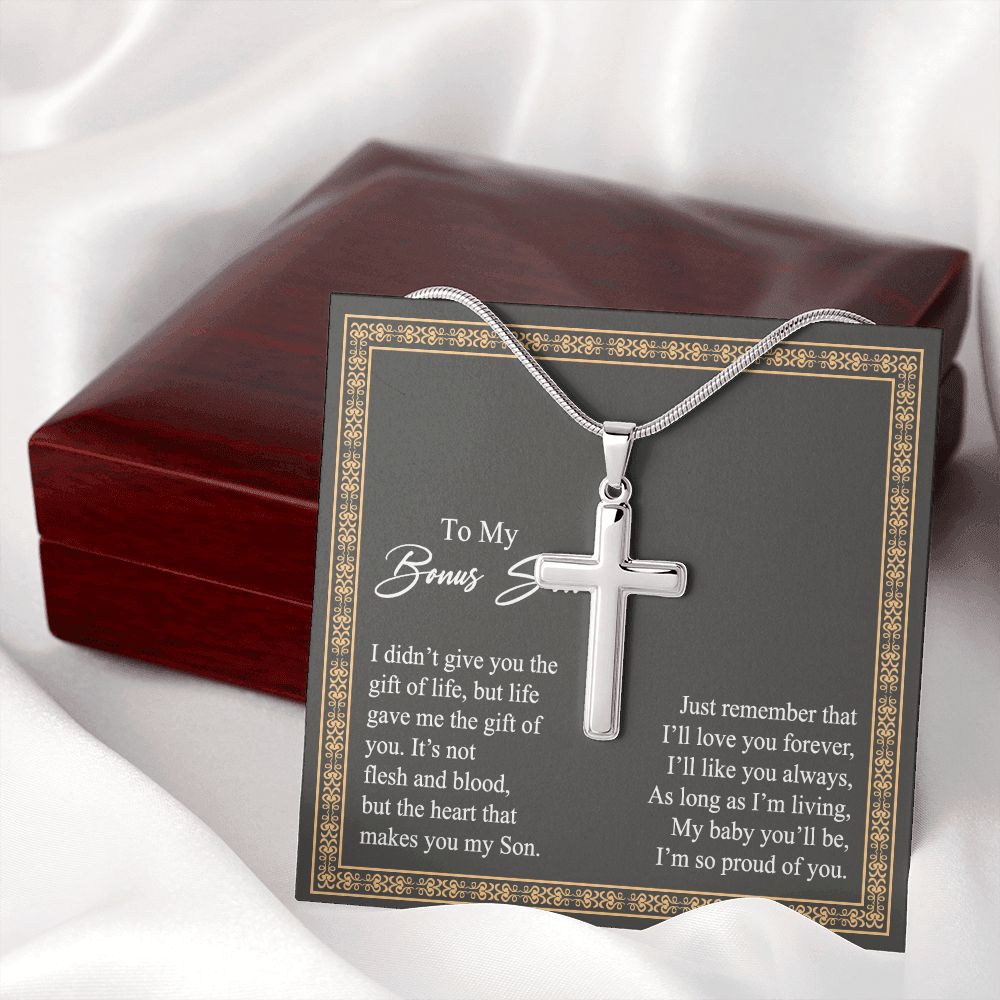 To My Bonus Son Necklace From Mom and Dad Jewelry Son Gifts From Mom and Dad, Mother and Son Necklace, Birthday Gift For My Son Graduation Christmas Stainless Steel Cross Necklace Present for Son