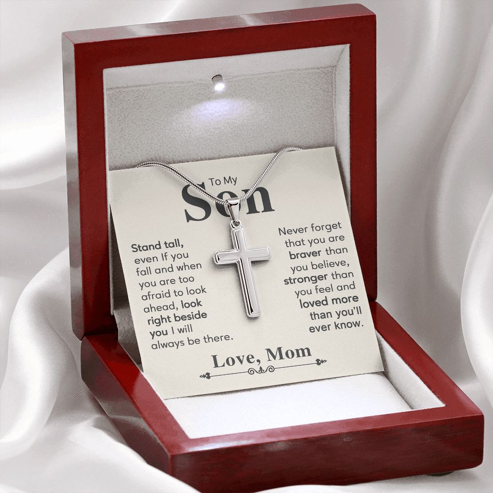 To My Son Necklace From Mom and Dad Jewelry Son Gifts From Mom and Dad, Mother and Son Necklace, Birthday Gift For My Son Graduation Christmas Stainless Steel Cross Necklace Present for Son