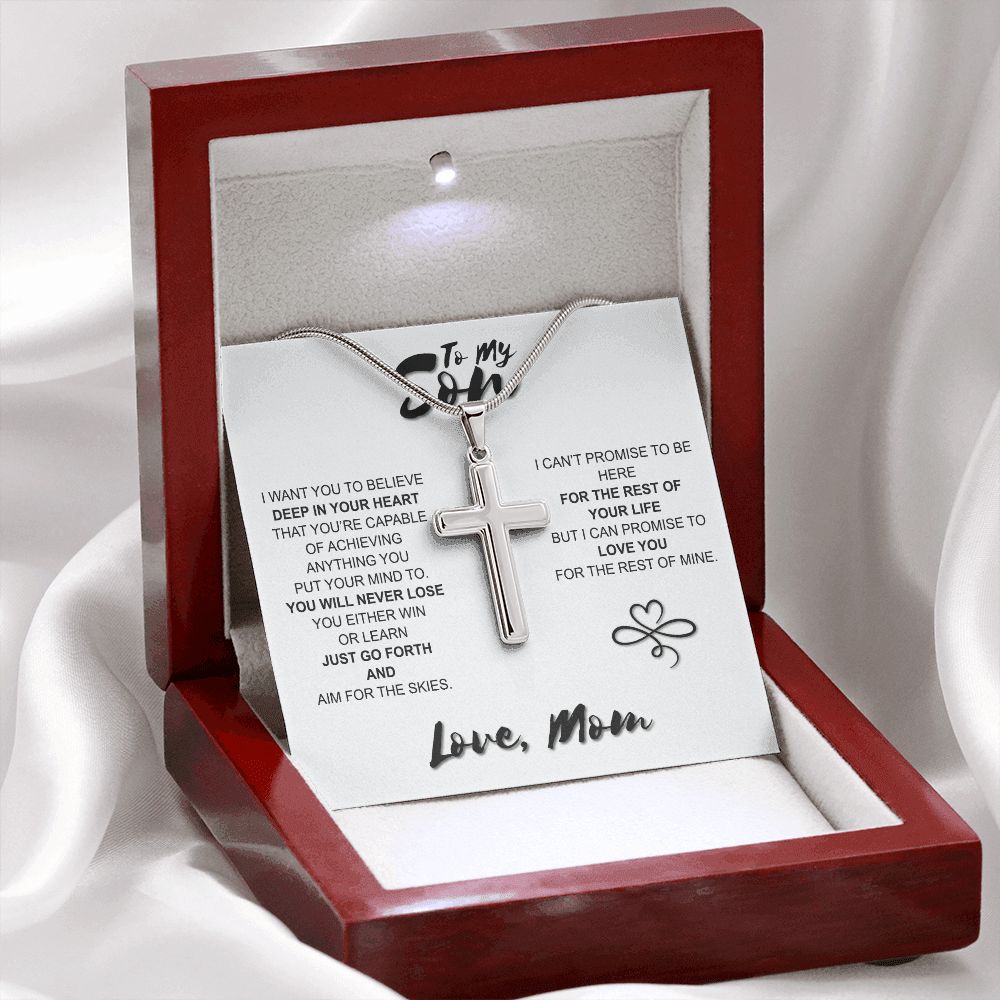 To My Son Necklace From Mom and Dad Jewelry Son Gifts From Mom and Dad, Mother and Son Necklace, Birthday Gift For My Son Graduation Christmas Stainless Steel Cross  Necklace Present