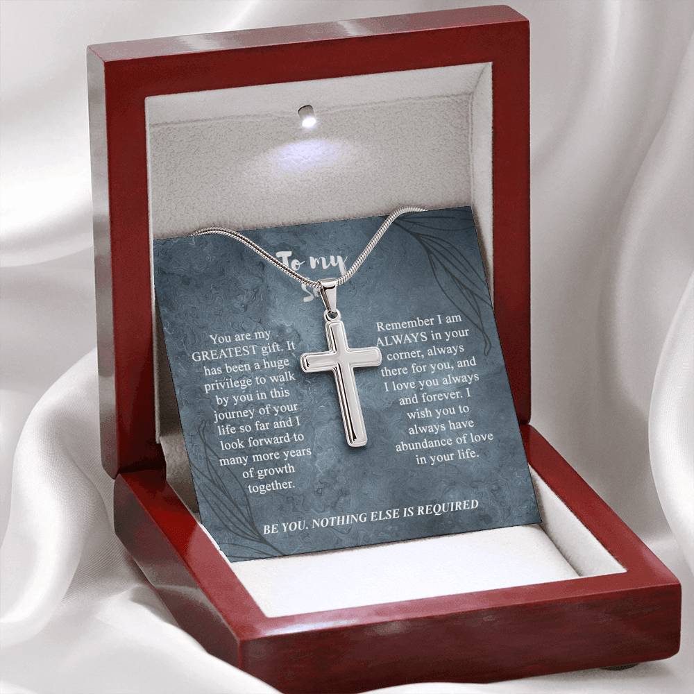 To My Son Cross Necklace, Son Birthday Gift, Message Card Gift For Son