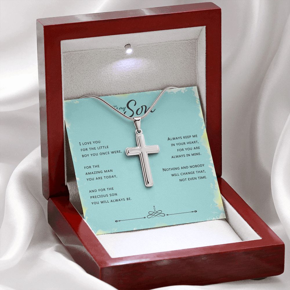 To My Son Necklace From Mom and Dad Jewelry Son Gifts From Mom and Dad, Mother and Son Necklace, Birthday Gift For My Son Graduation Christmas Stainless Steel Cross Necklace Present