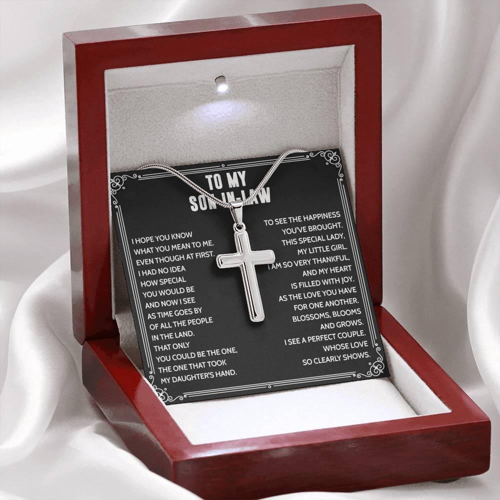Mother to Son-in-law Cross Pendant Necklace for Son-in-law Birthday Wedding Gift
