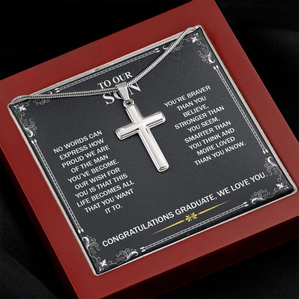 To My Son Necklace From Mom and Dad Jewelry Son Gifts From Mom and Dad, Mother and Son Necklace, Birthday Gift For My Son Graduation Christmas Stainless Steel Cross Necklace Present