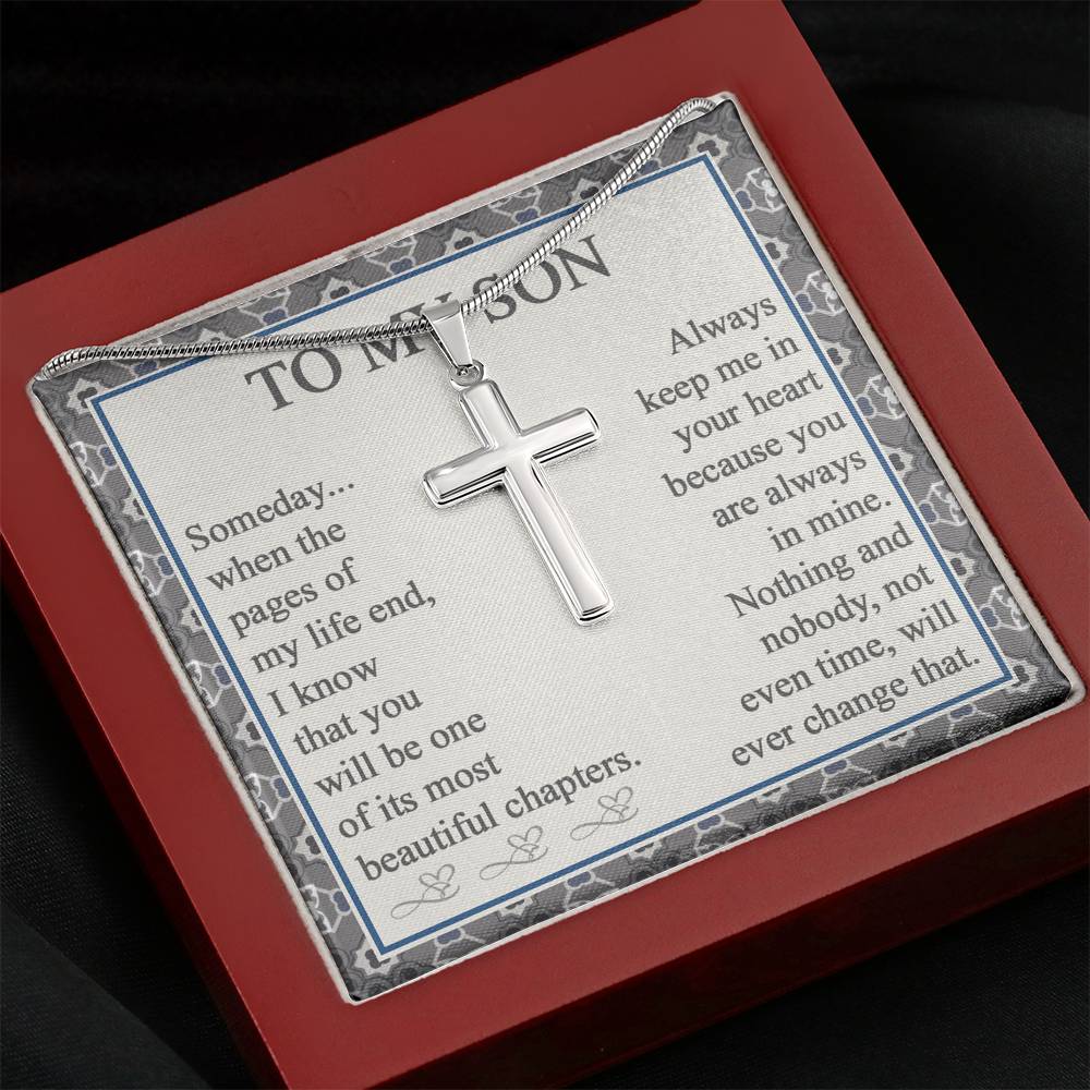 HaoKrr0110821-1-NG-04 To My Son Artisan Cross Necklace with Message Card and Gift Box Gift for Son