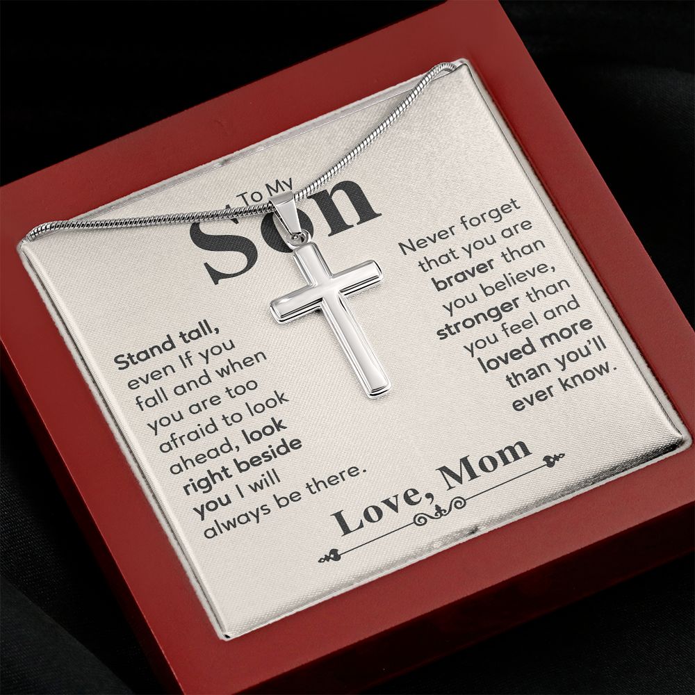 To My Son Necklace From Mom and Dad Jewelry Son Gifts From Mom and Dad, Mother and Son Necklace, Birthday Gift For My Son Graduation Christmas Stainless Steel Cross Necklace Present for Son