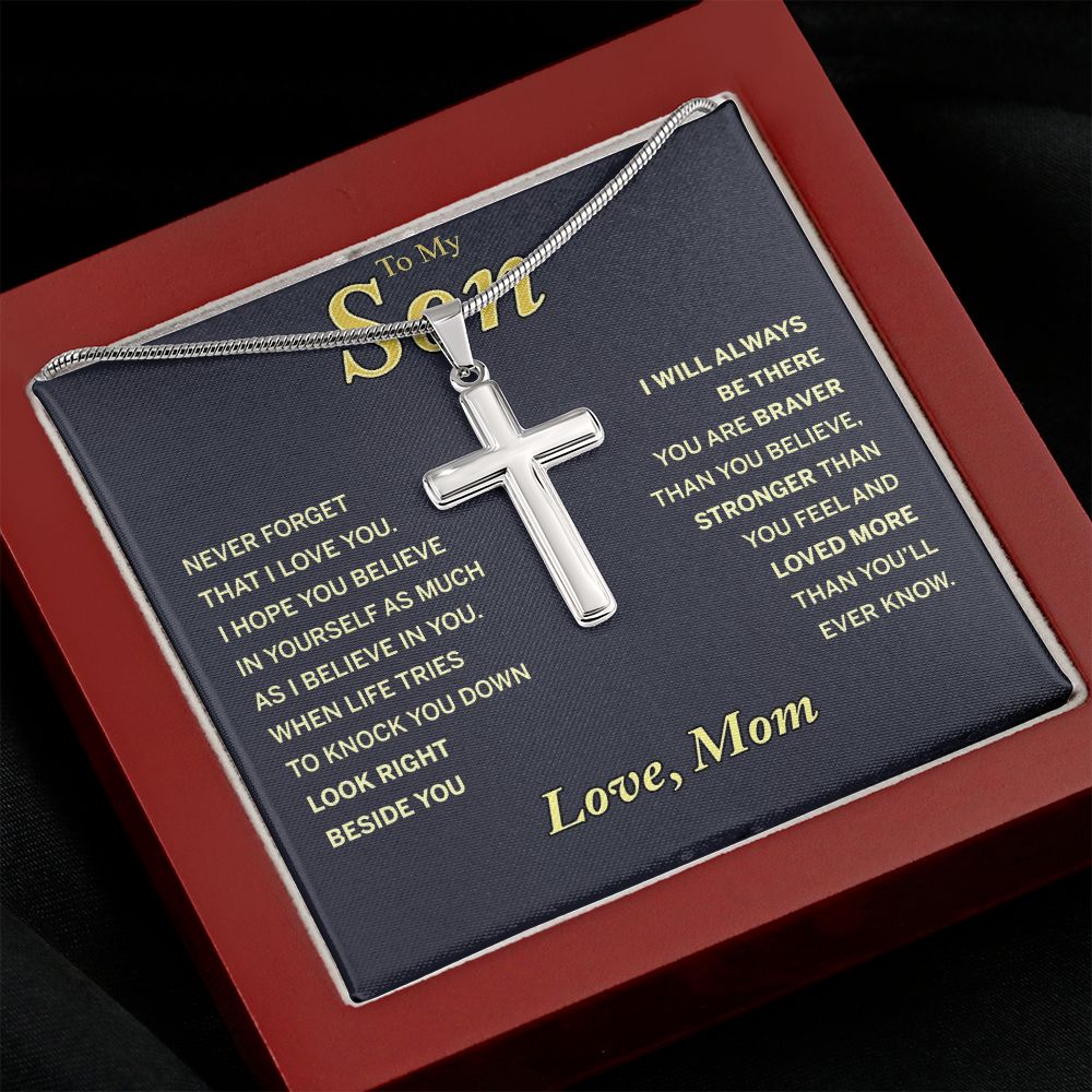 To My Son Necklace From Mom and Dad Jewelry Son Gifts From Mom and Dad, Mother and Son Necklace, Birthday Gift For My Son Graduation Christmas Stainless Steel Cross Necklace Present for Son
