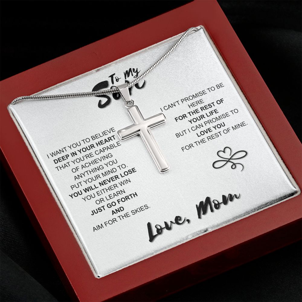 To My Son Necklace From Mom and Dad Jewelry Son Gifts From Mom and Dad, Mother and Son Necklace, Birthday Gift For My Son Graduation Christmas Stainless Steel Cross  Necklace Present