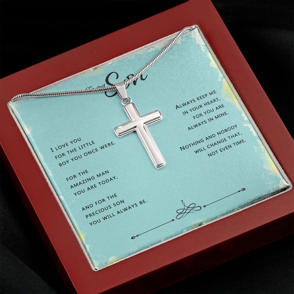 To My Son Necklace From Mom and Dad Jewelry Son Gifts From Mom and Dad, Mother and Son Necklace, Birthday Gift For My Son Graduation Christmas Stainless Steel Cross Necklace Present