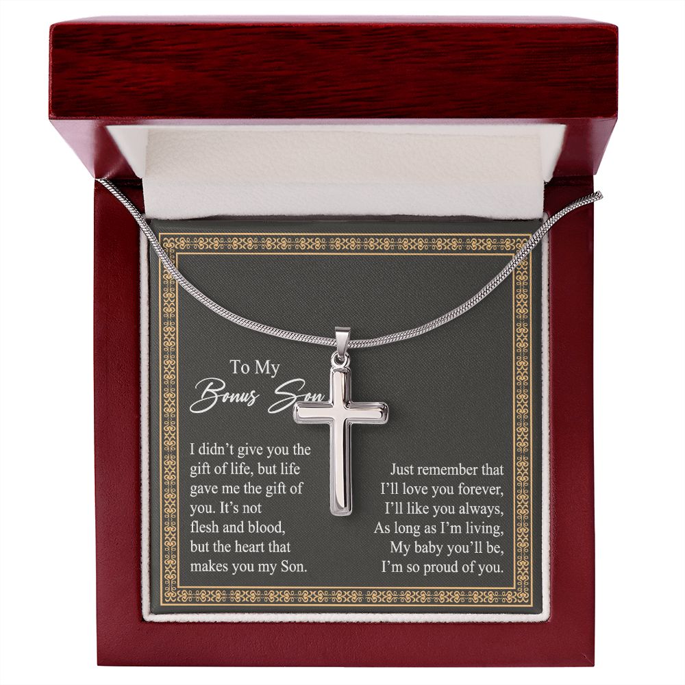 To My Bonus Son Necklace From Mom and Dad Jewelry Son Gifts From Mom and Dad, Mother and Son Necklace, Birthday Gift For My Son Graduation Christmas Stainless Steel Cross Necklace Present for Son