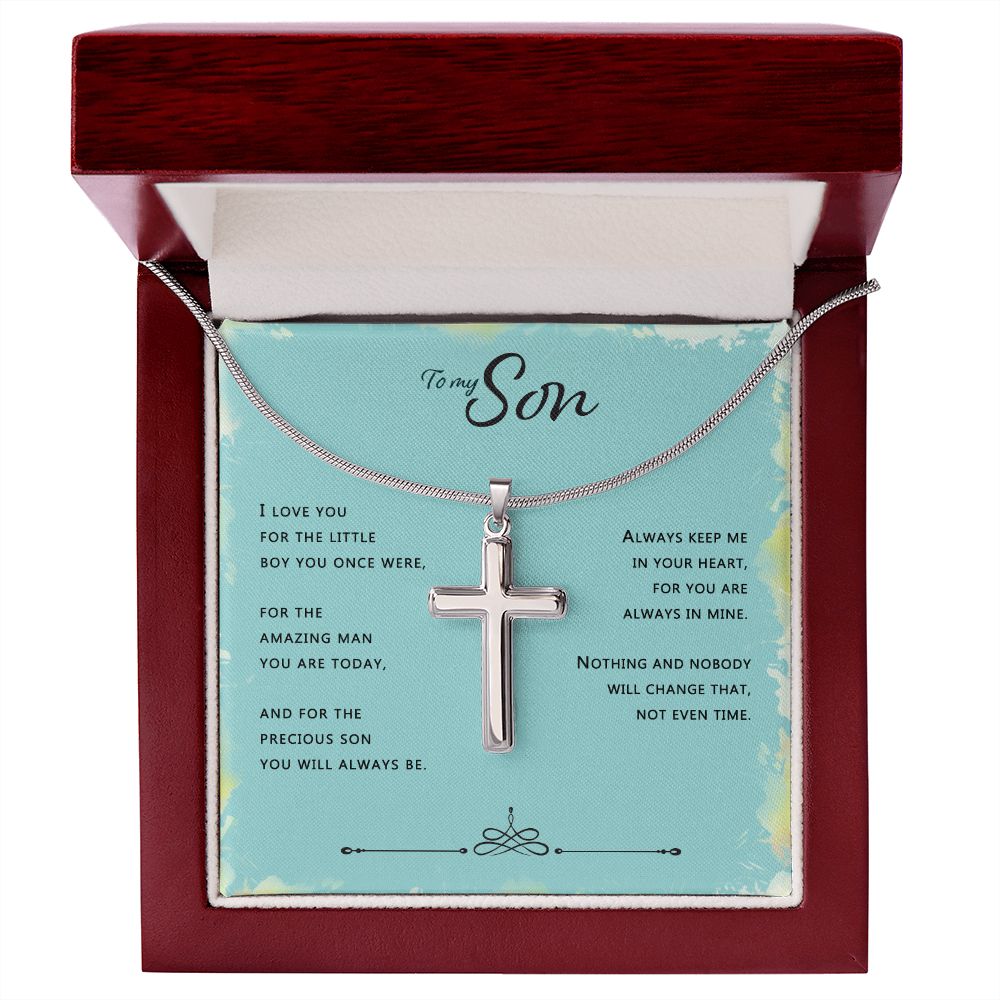 To My Son Necklace From Mom and Dad Jewelry Son Gifts From Mom and Dad, Mother and Son Necklace, Birthday Gift For My Son Graduation Christmas Stainless Steel Cross Necklace Present