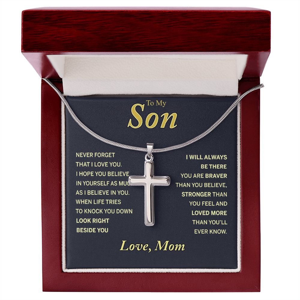 To My Son Necklace From Mom and Dad Jewelry Son Gifts From Mom and Dad, Mother and Son Necklace, Birthday Gift For My Son Graduation Christmas Stainless Steel Cross Necklace Present for Son